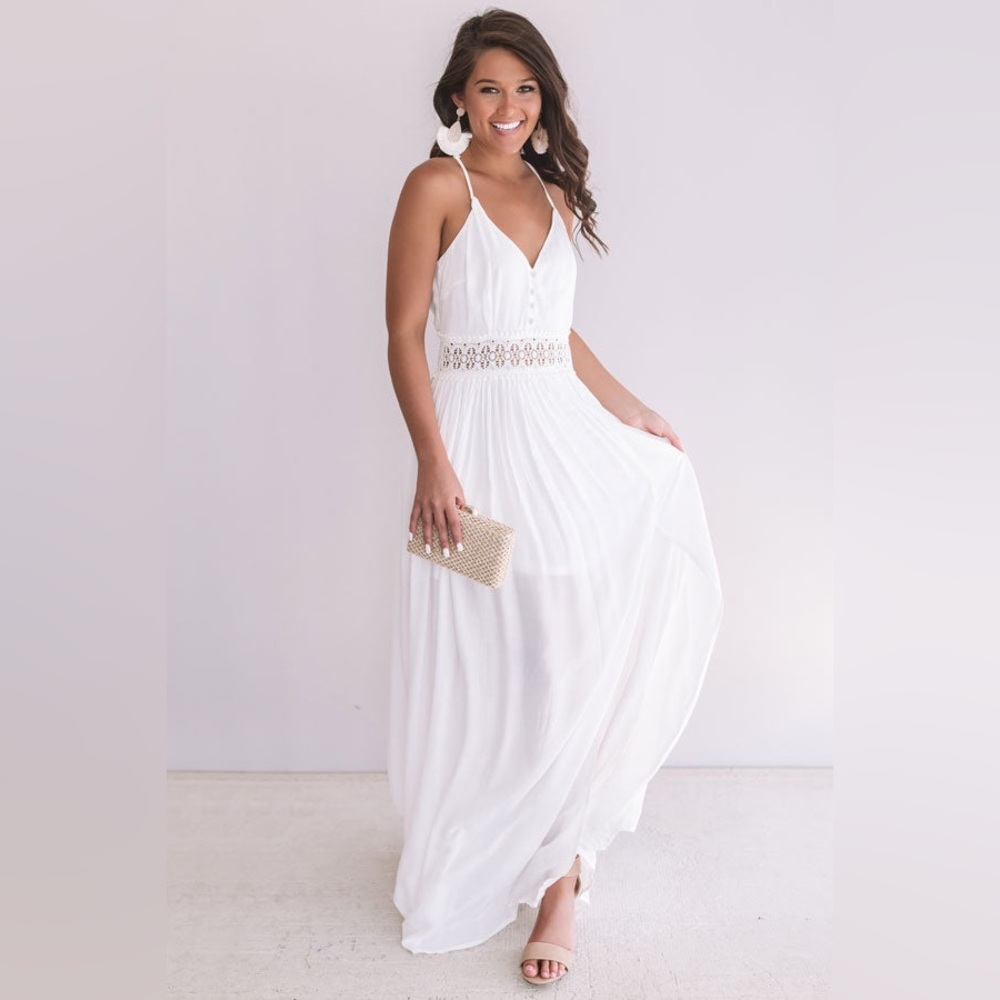 Pink lily Bella beautiful crochet maxi dress SZ MED